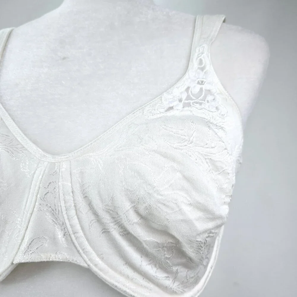 VTG Playtex Secrets Bra White Floral Cotton Underwire Full Coverage Bra 4415